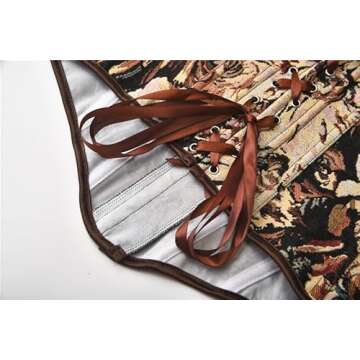 QIAIYALA Vintage Renaissance Corset Top for Women Floral Bustier Lace Up Boned Overbust Lingerie Bodyshaper L