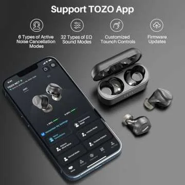 TOZO New NC7 All-Function Hybrid Active Noise Cancelling Wireless Earbuds, Bluetooth 5.3 Headphones with Ultra Long 72H Playtime, in-Ear Detection, App Customization, Immersive Sound Deep Bass Headset