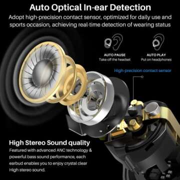 TOZO New NC7 All-Function Hybrid Active Noise Cancelling Wireless Earbuds, Bluetooth 5.3 Headphones with Ultra Long 72H Playtime, in-Ear Detection, App Customization, Immersive Sound Deep Bass Headset