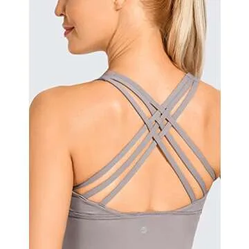 CRZ YOGA Strappy Longline Sports Bras for Women - Wirefree Padded Criss Cross Yoga Cropped Tank Tops Lunar Rock Medium