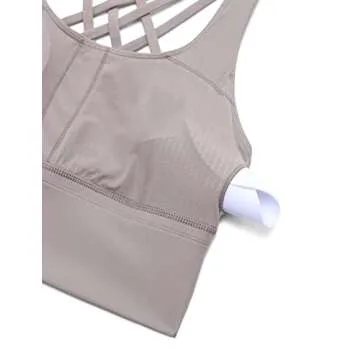 CRZ YOGA Strappy Longline Sports Bras for Women - Wirefree Padded Criss Cross Yoga Cropped Tank Tops Lunar Rock Medium