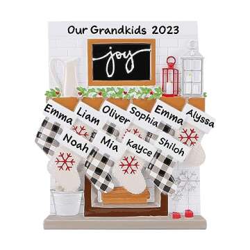 Fireplace Mantle Family Personalized Christmas Ornament 2024 - Stockings Family Christmas Morning Decorative Personalized Joy New Year Ornament (Family of 10)