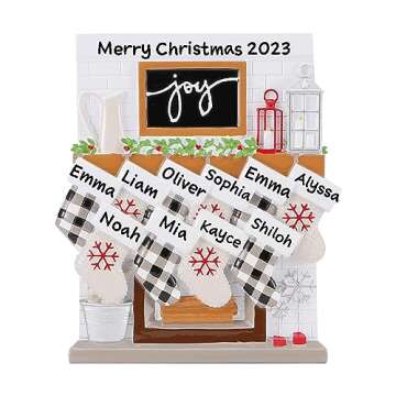 Fireplace Mantle Family Personalized Christmas Ornament 2024 - Stockings Family Christmas Morning Decorative Personalized Joy New Year Ornament (Family of 10)