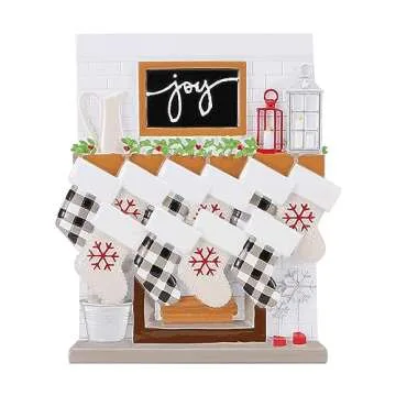 Fireplace Mantle Family Personalized Christmas Ornament 2024 - Stockings Family Christmas Morning Decorative Personalized Joy New Year Ornament (Family of 10)