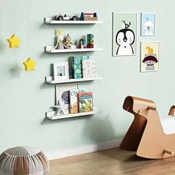 Forbena 24 Inch White Floating Shelves for Wall Set of 4, Stylish Wood Book Shelves for Nursery and ...