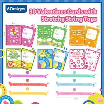 30 Pack Valentine's Day Cards for Kids with Unicorn Stretchy Strings for Classroom Valentine's Gift ...