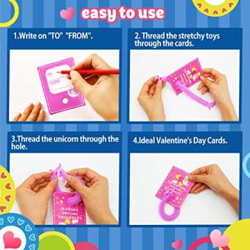 30 Pack Valentine's Day Cards for Kids with Unicorn Stretchy Strings for Classroom Valentine's Gift Exchange For School, Valentine's Party Favor for Kids, Valentine's Prizes, Stress Relief Fidget Toys