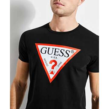 GUESS Men Essentials Short Sleeve CLSC Tri Logo Crew Tee, Jet Black, Large