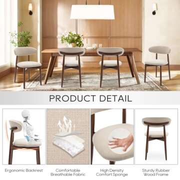 COLAMY Wooden Dining Chairs Set of 2, Modern Fabric Upholstered Kitchen Side Chairs, Farmhouse Dining Room Chair with Foot Pegs, Beige