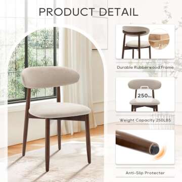 COLAMY Wooden Dining Chairs Set of 2, Modern Fabric Upholstered Kitchen Side Chairs, Farmhouse Dining Room Chair with Foot Pegs, Beige