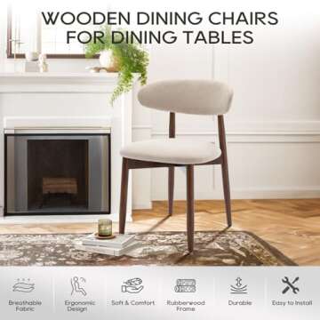 COLAMY Wooden Dining Chairs Set of 2, Modern Fabric Upholstered Kitchen Side Chairs, Farmhouse Dining Room Chair with Foot Pegs, Beige