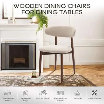 COLAMY Wooden Dining Chairs Set of 2, Modern Fabric Upholstered Kitchen Side Chairs, Farmhouse Dining Room Chair with Foot Pegs, Beige