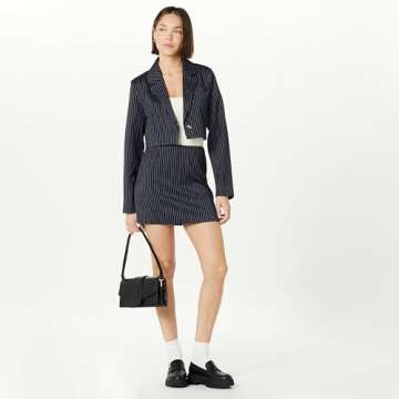 The Drop Women’s Caen Mini Skirt, Navy Pinstripe, L