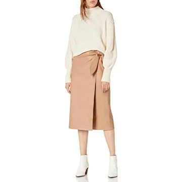 The Drop Manon Faux Leather Midi Skirt in Camel, S