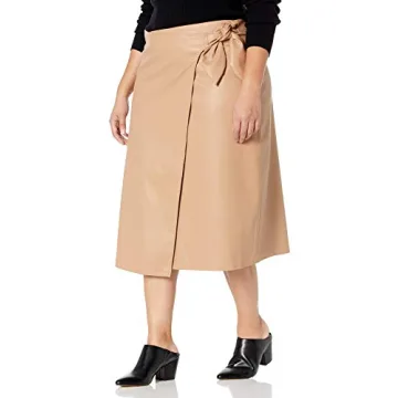 The Drop Manon Faux Leather Midi Skirt in Camel, S