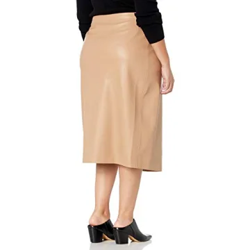 The Drop Manon Faux Leather Midi Skirt in Camel, S