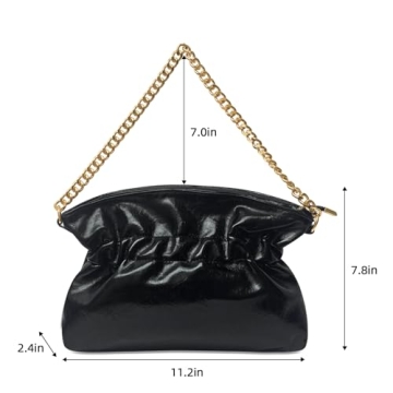 KKXIU Evening Clutch Purses for Women Shiny Metallic Solid Color Crossbody Bag with Gold Chain Strap Elegant Party Wedding Handbag (Black)