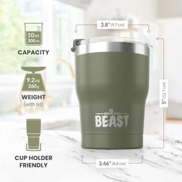 Beast 10 oz Tumbler Stainless Steel Vacuum Insulated Coffee Ice Cup Double Wall Travel Flask (Army Green)