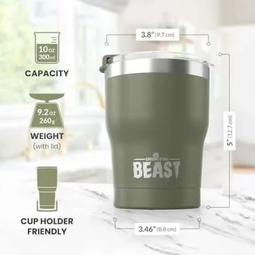 Beast 10 oz Tumbler Stainless Steel Vacuum Insulated Coffee Ice Cup Double Wall Travel Flask (Army Green)