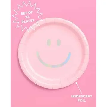 xo, Fetti Smiley Paper Plates - Vibrant 24 Pack for Parties