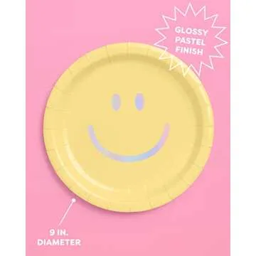 xo, Fetti Smiley Paper Plates - Vibrant 24 Pack for Parties