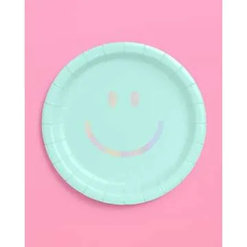 xo, Fetti Smiley Paper Plates - Vibrant 24 Pack for Parties