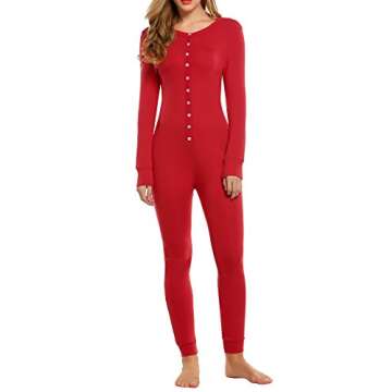 HOTOUCH Women Thermal Sets Womens 2 Pcs Underwear Slimming Top & Bottom Pajama Red S