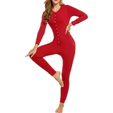 HOTOUCH Women Thermal Sets Womens 2 Pcs Underwear Slimming Top & Bottom Pajama Red S