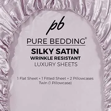 Satin Sheets Twin [3-Piece, Champagne Pink] Hotel Luxury Silky Bed Sheets - Extra Soft 1800 Microfiber Sheet Set, Wrinkle, Fade, Stain Resistant - Deep Pocket Fitted Sheet, Flat Sheet, Pillow Cases