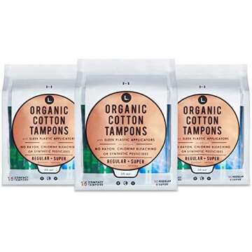 L. Organic Cotton Tampons with BPA-Free Applicators, Regular + Super Absorbency 48 Count