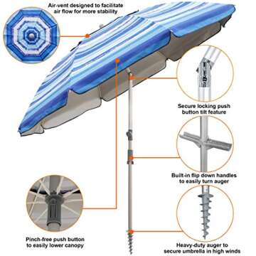 Blissun Portable Beach Umbrella with Sand Anchor and Tilt