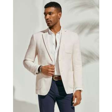 PJ PAUL JONES Men's Sport Coat Cotton Linen Herringbone Casual Blazer Regular Fit Lightweight Notch Lapel Business Jacket Beige