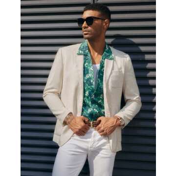 PJ PAUL JONES Men's Sport Coat Cotton Linen Herringbone Casual Blazer Regular Fit Lightweight Notch Lapel Business Jacket Beige