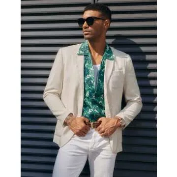 PJ PAUL JONES Men's Sport Coat Cotton Linen Herringbone Casual Blazer Regular Fit Lightweight Notch Lapel Business Jacket Beige