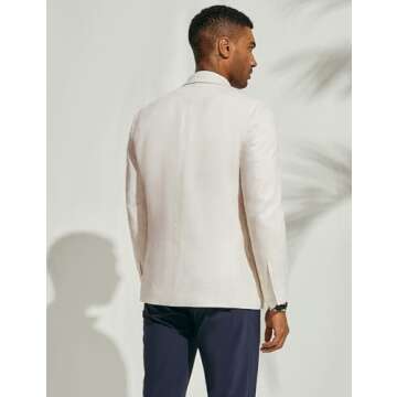 PJ PAUL JONES Men's Sport Coat Cotton Linen Herringbone Casual Blazer Regular Fit Lightweight Notch Lapel Business Jacket Beige