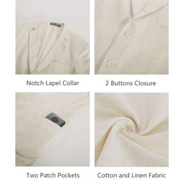 PJ PAUL JONES Men's Sport Coat Cotton Linen Herringbone Casual Blazer Regular Fit Lightweight Notch Lapel Business Jacket Beige