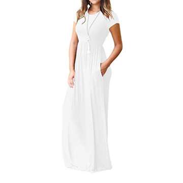 VIISHOW Women's Plus Size Short Sleeve Loose Plain Maxi Dresses Casual Long Dresses with Pockets (Wh...