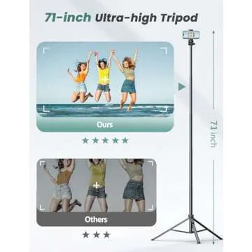 71'' Phone Tripod & Selfie Stick, Tripod for iPhone with Detachable Remote, Portable Phone Tripod Stand for Video Recording, Travel Tripod for Cell Phone, Compatible with Smartphones, DSLR