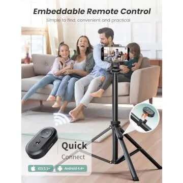 71'' Phone Tripod & Selfie Stick, Tripod for iPhone with Detachable Remote, Portable Phone Tripod Stand for Video Recording, Travel Tripod for Cell Phone, Compatible with Smartphones, DSLR