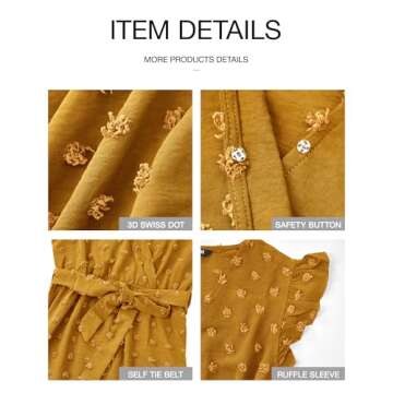 BTFBM Women V Neck Summer Dress 2025 Cap Sleeve Swiss Dot Boho Flowy Ruffle Slit Beach Party Long Maxi Cocktail Dresses(Swiss Dot Yellow, Small)