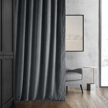 Stylish HPD Velvet Thermal Blackout Curtains in Blue Grey