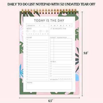 Daily TO DO List Notepad - Undated Day Planner Notepad Bohemin Aesthetic Design 52 Tear-Off Sheets TO-DO’S, Notes & Schedule - Includes TO BUY & Water Intake