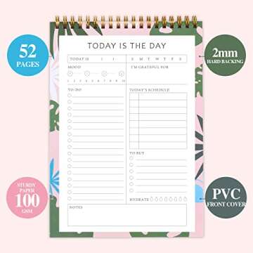 Daily TO DO List Notepad - Undated Day Planner Notepad Bohemin Aesthetic Design 52 Tear-Off Sheets TO-DO’S, Notes & Schedule - Includes TO BUY & Water Intake