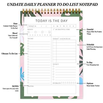 Daily TO DO List Notepad - Undated Day Planner Notepad Bohemin Aesthetic Design 52 Tear-Off Sheets TO-DO’S, Notes & Schedule - Includes TO BUY & Water Intake