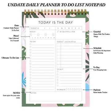 Daily TO DO List Notepad - Undated Day Planner Notepad Bohemin Aesthetic Design 52 Tear-Off Sheets TO-DO’S, Notes & Schedule - Includes TO BUY & Water Intake