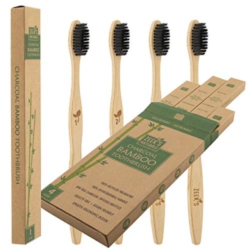 Biodegradable Eco-Friendly Natural Bamboo Charcoal Toothbrushes - Pack of 4 - Numbered - Charcoal In...