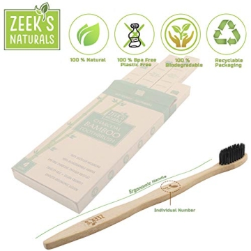 Eco-Friendly Bamboo Toothbrushes - Pack of 4 Charcoal Infused