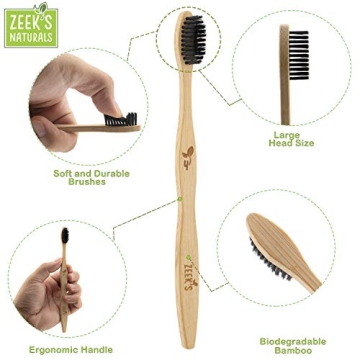 Eco-Friendly Bamboo Toothbrushes - Pack of 4 Charcoal Infused