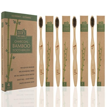 Eco-Friendly Bamboo Toothbrushes - Pack of 4 Charcoal Infused