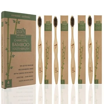 Eco-Friendly Bamboo Toothbrushes - Pack of 4 Charcoal Infused